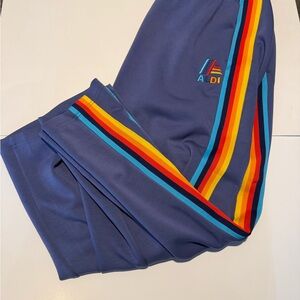 Women's Blue Wide Leg Pants with Rainbow Stripes